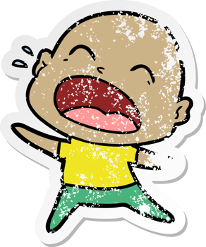 distressed sticker of a cartoon shouting bald man png