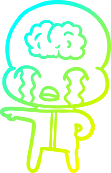 cold gradient line drawing cartoon big brain alien crying png