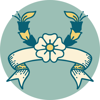 icon with banner of a decorative flower png