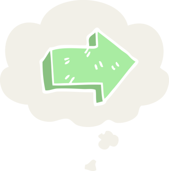 cartoon pointing arrow and thought bubble in retro style png