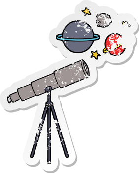 distressed sticker of a cartoon telescope png