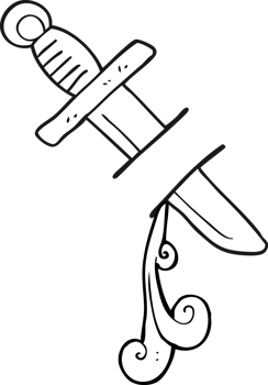 hand drawn black and white cartoon tattoo knife symbol png