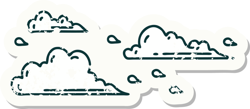 worn old sticker of a tattoo style floating clouds png