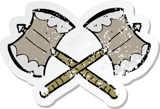 retro distressed sticker of a crossed axes cartoon png