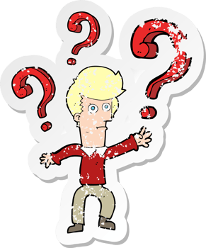 retro distressed sticker of a cartoon confused man png