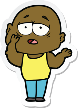 sticker of a cartoon tired bald man png