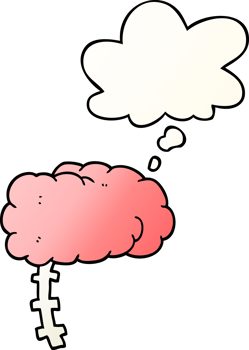 cartoon brain with thought bubble in smooth gradient style png