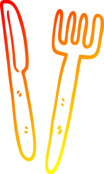 warm gradient line drawing of a cartoon knife and fork png