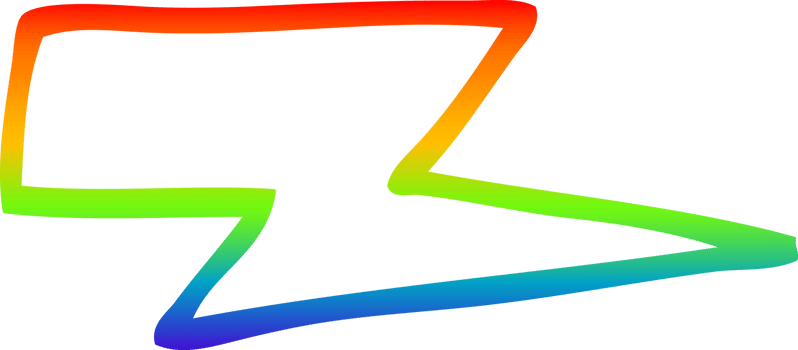 rainbow gradient line drawing of a cartoon lightening bolt png