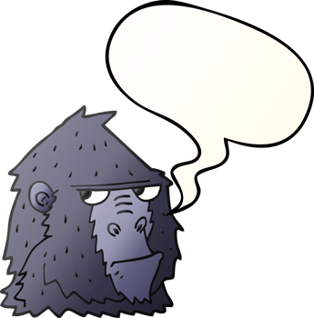 cartoon angry gorilla face with speech bubble in smooth gradient style png