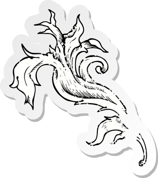 retro distressed sticker of a traditional hand drawn floral swirl png