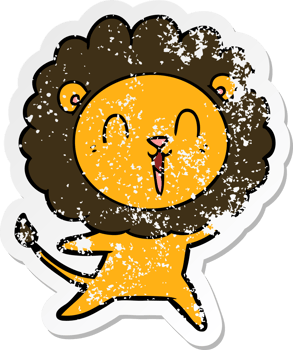 distressed sticker of a laughing lion cartoon png