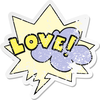 cartoon word love with speech bubble distressed distressed old sticker png