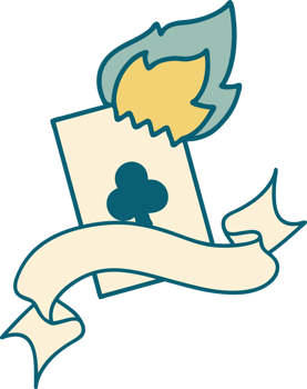 traditional tattoo with banner of a flaming card png