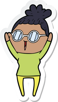 sticker of a cartoon woman wearing spectacles png