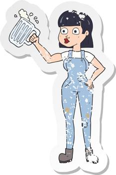 retro distressed sticker of a cartoon woman with beer png