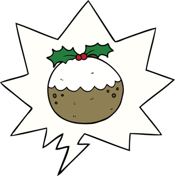 cartoon christmas pudding and speech bubble png