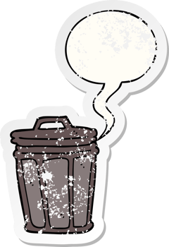 cartoon trash can and speech bubble distressed sticker png