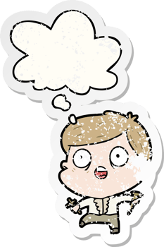 cartoon man hunting vampires and thought bubble as a distressed worn sticker png