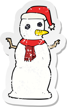 retro distressed sticker of a cartoon snowman png