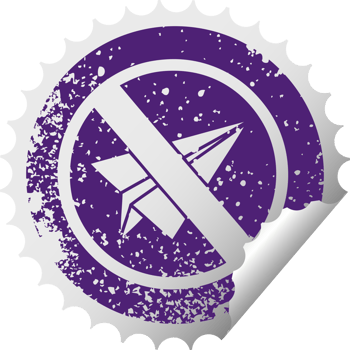distressed circular peeling sticker symbol no paper aeroplanes allowed png