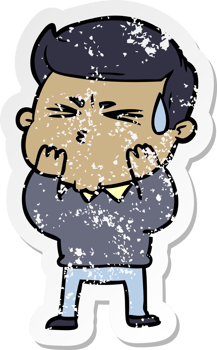 distressed sticker of a cartoon man sweating png
