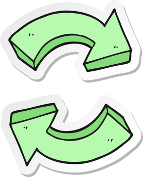 sticker of a cartoon recycling arrows png