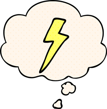 cartoon lightning bolt and thought bubble in comic book style png
