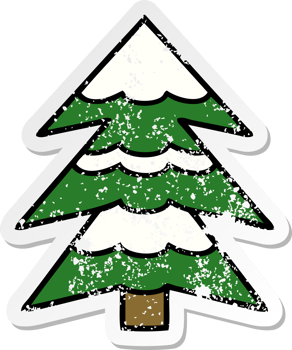 distressed sticker of a cute cartoon snow covered tree png