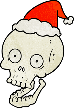 textured cartoon of a skull wearing santa hat png