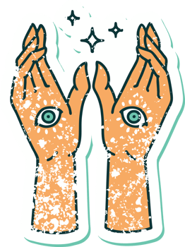 distressed sticker tattoo style icon of mystic hands png