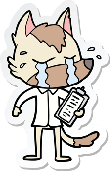 sticker of a cartoon crying wolf wearing work clothes png