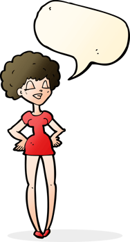 cartoon happy woman with hands on hips with speech bubble png