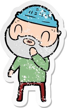 distressed sticker of a cartoon bearded man png