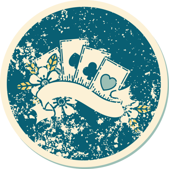 distressed sticker tattoo style icon of cards and banner png