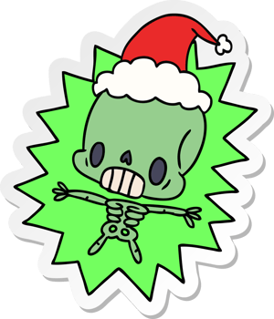 christmas sticker cartoon of kawaii skeleton png