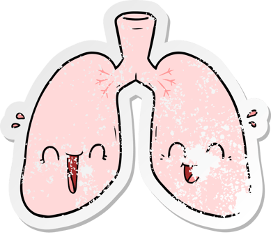 distressed sticker of a cartoon happy lungs png