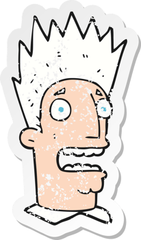 retro distressed sticker of a cartoon shocked man png