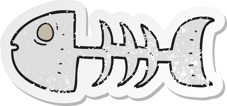 retro distressed sticker of a cartoon fish bones png