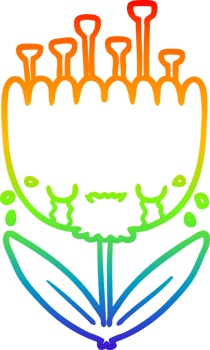 rainbow gradient line drawing crying cartoon flower png