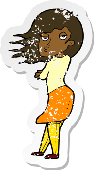 retro distressed sticker of a cartoon woman making photo face png