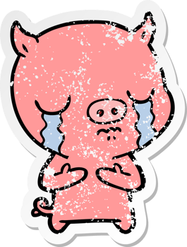distressed sticker of a cartoon pig crying png