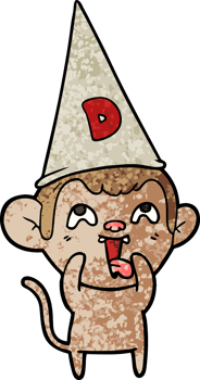 crazy cartoon monkey in dunce hat drawing png