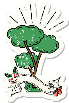 worn old sticker of a tattoo style tree png