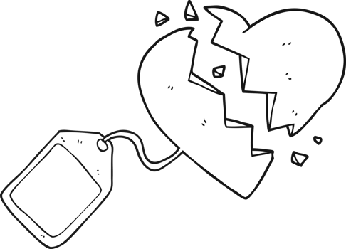 hand drawn black and white cartoon luggage tag on broken heart png