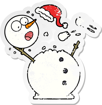 distressed sticker of a snowman in snowball fight png
