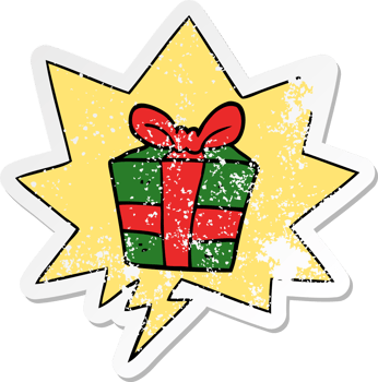 cartoon present with speech bubble distressed distressed old sticker png