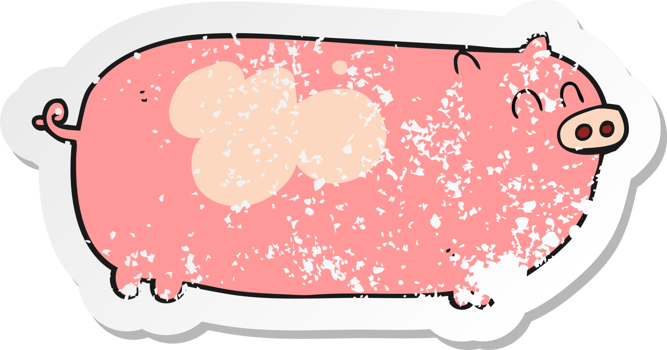 retro distressed sticker of a cartoon pig png