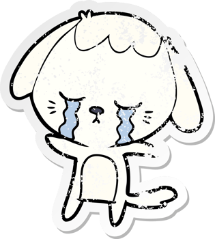 distressed sticker of a cartoon crying dog png