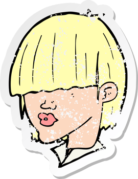 retro distressed sticker of a cartoon fashion haircut drawing png